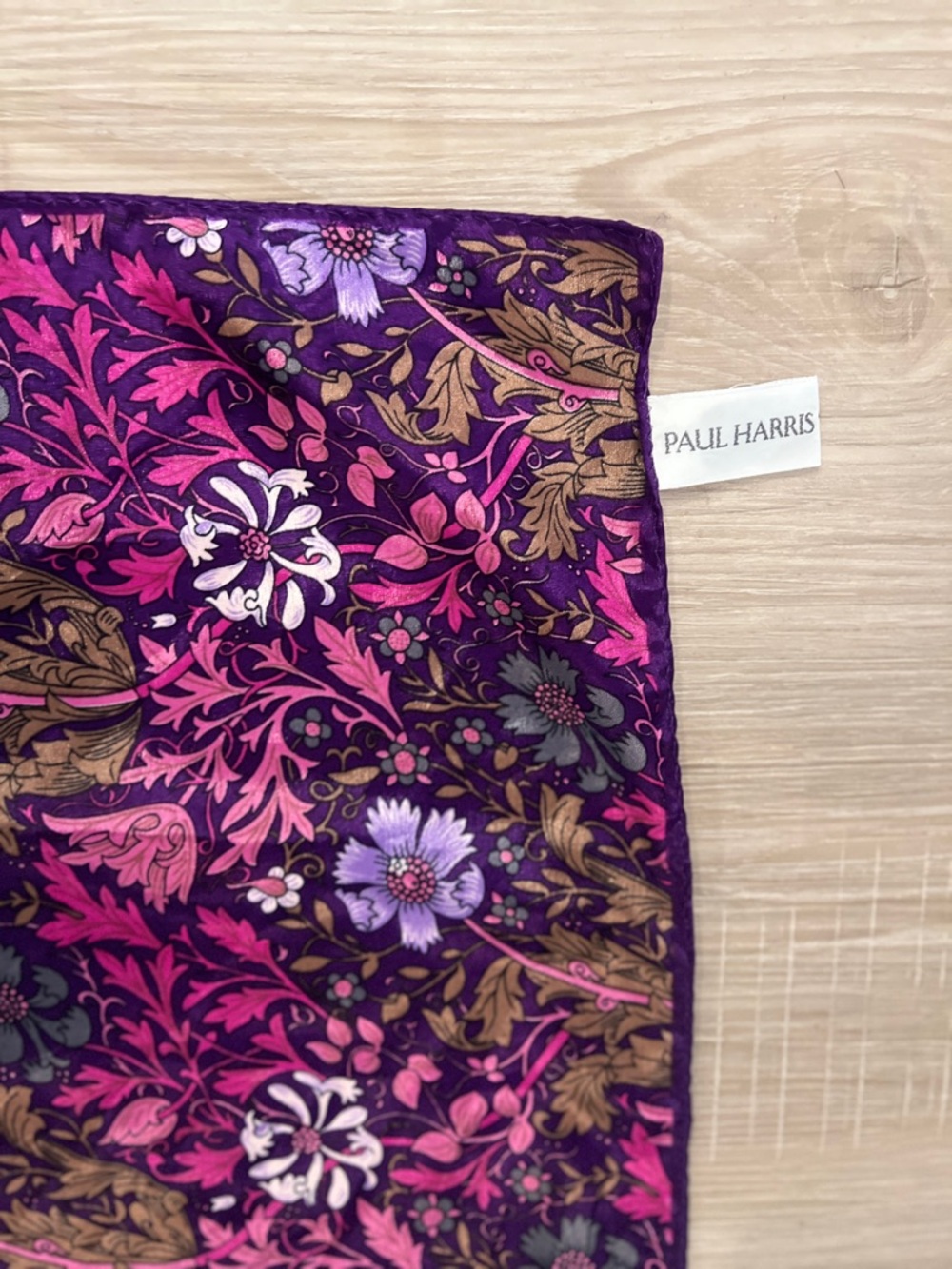 Vintage Paul Harris Floral Silk Scarf in Purple & Pink Made in Korea